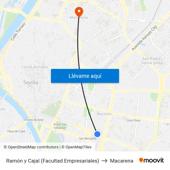 Ramón y Cajal (Facultad Empresariales) to Macarena map