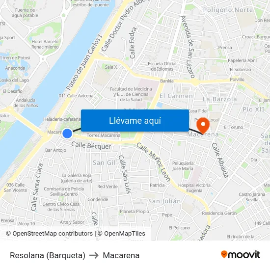 Resolana (Barqueta) to Macarena map