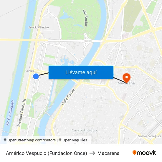 Américo Vespucio (Fundacion Once) to Macarena map