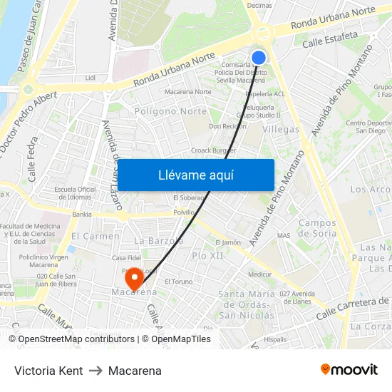 Victoria Kent to Macarena map