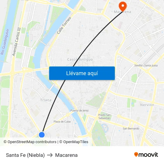 Santa Fe (Niebla) to Macarena map