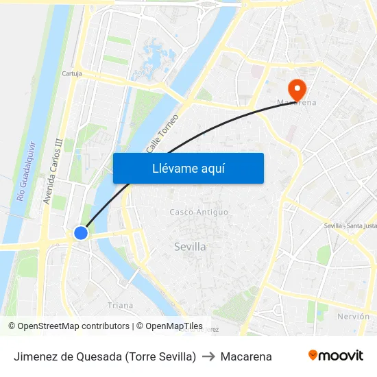 Jimenez de Quesada (Torre Sevilla) to Macarena map