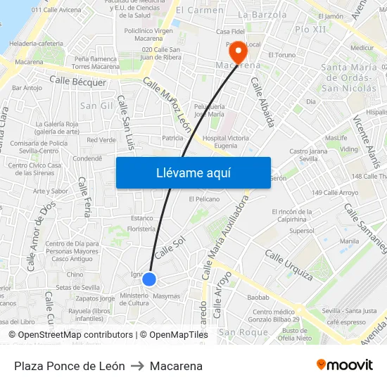 Plaza Ponce de León to Macarena map