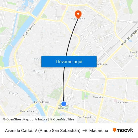 Avenida Carlos V (Prado San Sebastián) to Macarena map