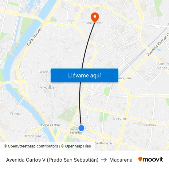 Avenida Carlos V (Prado San Sebastián) to Macarena map