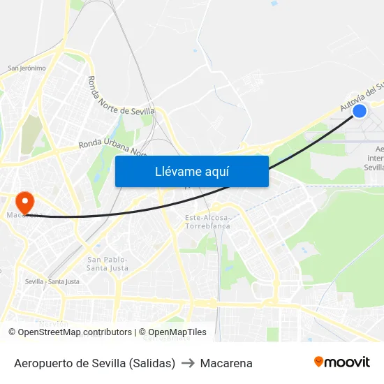 Aeropuerto de Sevilla (Salidas) to Macarena map