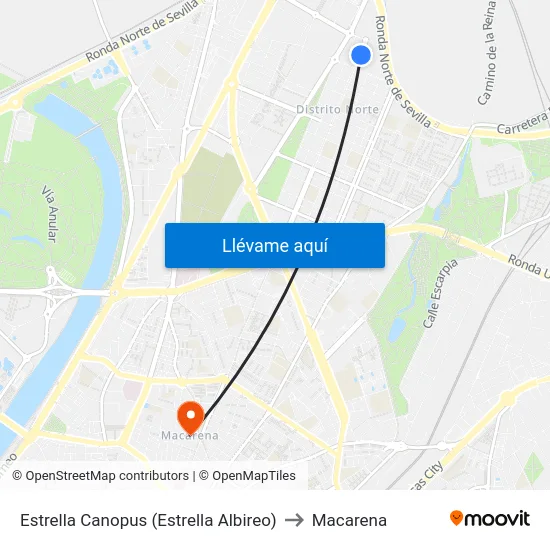 Estrella Canopus (Estrella Albireo) to Macarena map