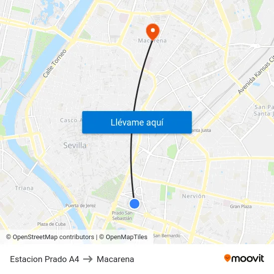 Estacion Prado A4 to Macarena map