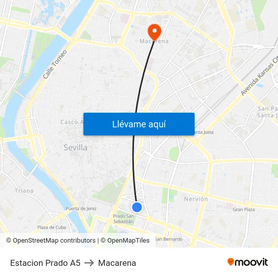 Estacion Prado A5 to Macarena map