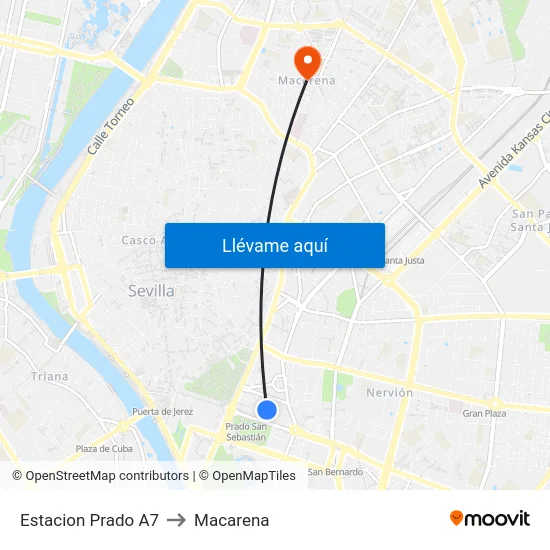 Estacion Prado A7 to Macarena map