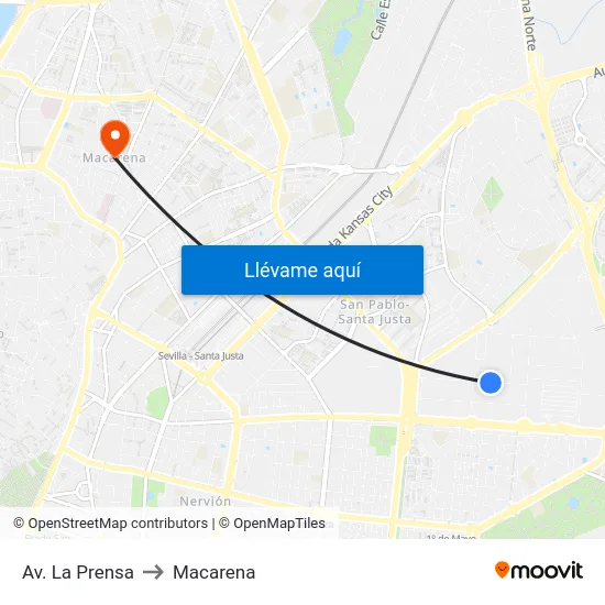 Av. La Prensa to Macarena map