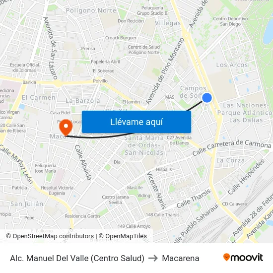 Alc. Manuel Del Valle (Centro Salud) to Macarena map