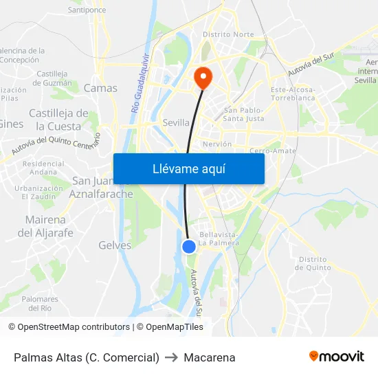 Palmas Altas (C. Comercial) to Macarena map