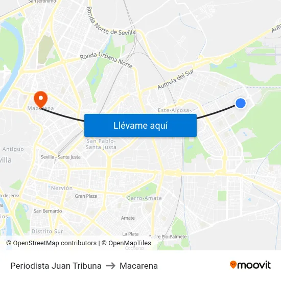Periodista Juan Tribuna to Macarena map
