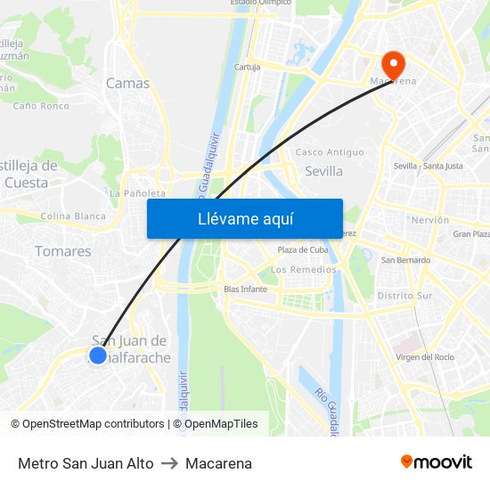 Metro San Juan Alto to Macarena map