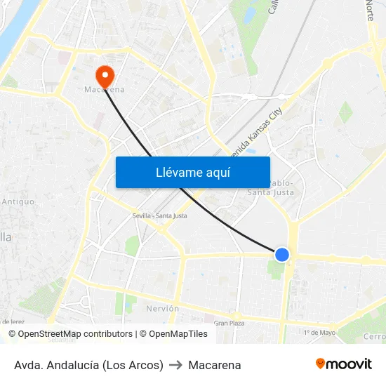 Avda. Andalucía (Los Arcos) to Macarena map