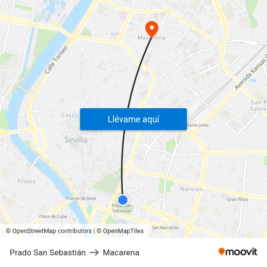 Prado San Sebastián to Macarena map