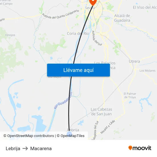 Lebrija to Macarena map