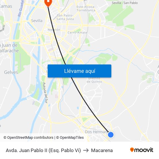 Avda. Juan Pablo II (Esq. Pablo Vi) to Macarena map