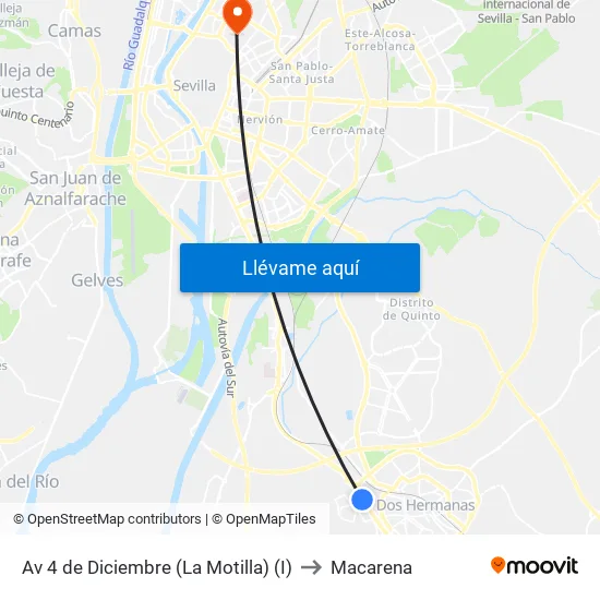 Av 4 de Diciembre (La Motilla) (I) to Macarena map