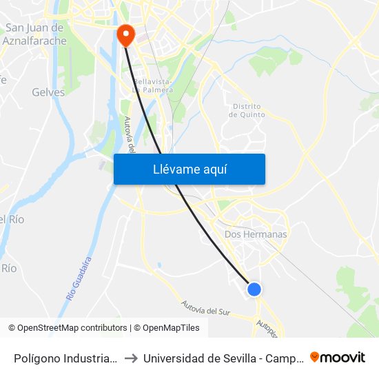 Polígono Industrial Ciudad Blanca to Universidad de Sevilla - Campus de Reina Mercedes map