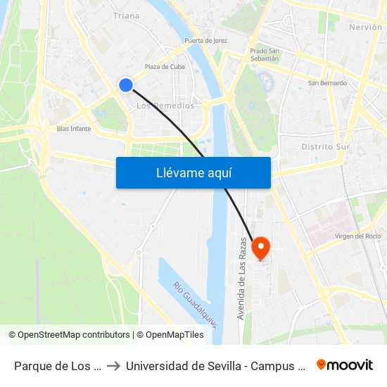 Parque de Los Príncipes to Universidad de Sevilla - Campus de Reina Mercedes map