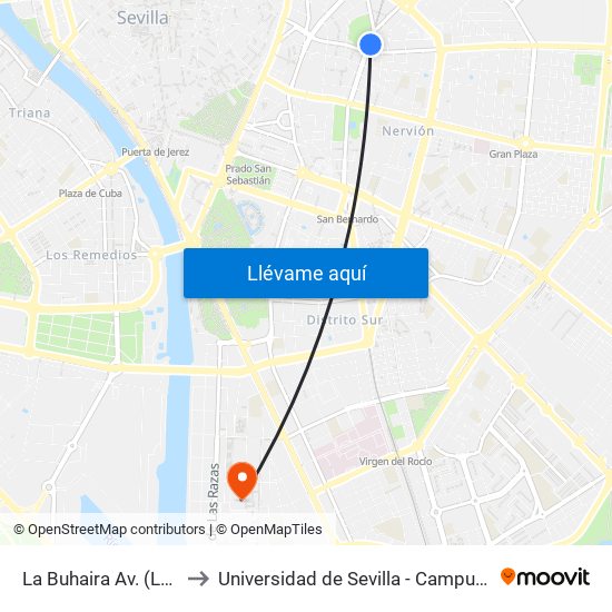 La Buhaira  Av. (Luis Montoto) to Universidad de Sevilla - Campus de Reina Mercedes map