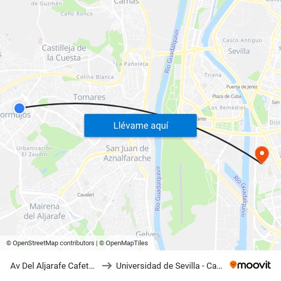 Av Del Aljarafe Cafeteria Imperial (Frente) to Universidad de Sevilla - Campus de Reina Mercedes map