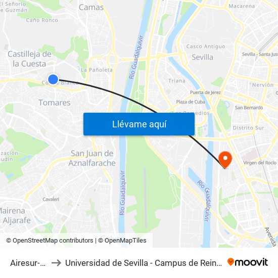 Airesur-Ikea to Universidad de Sevilla - Campus de Reina Mercedes map