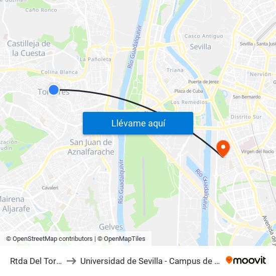 Rtda Del Torero (V) to Universidad de Sevilla - Campus de Reina Mercedes map