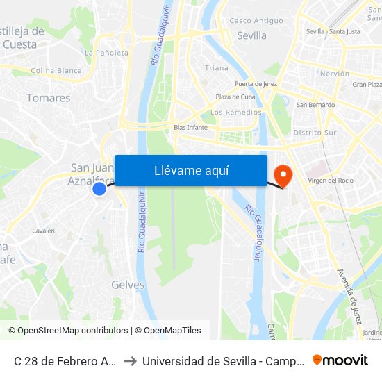C 28 de Febrero Ambulatorio (V) to Universidad de Sevilla - Campus de Reina Mercedes map