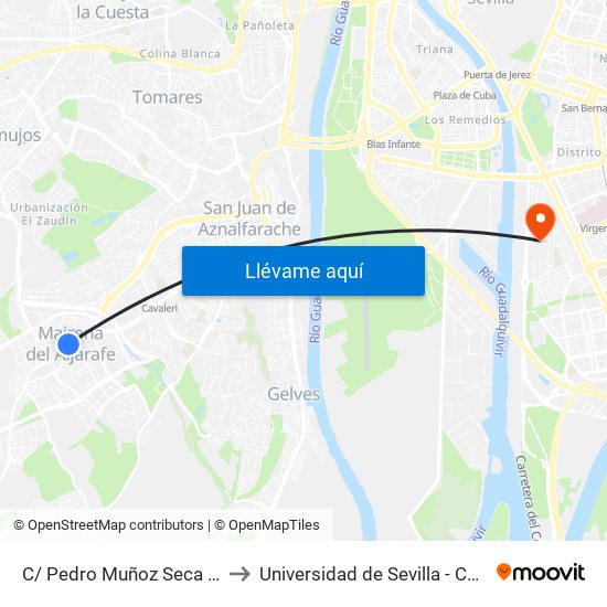 C/ Pedro Muñoz Seca ( Lateral Guardia Civil ) to Universidad de Sevilla - Campus de Reina Mercedes map