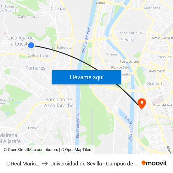 C Real Maristas (V) to Universidad de Sevilla - Campus de Reina Mercedes map