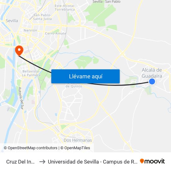 Cruz Del Ingles (I) to Universidad de Sevilla - Campus de Reina Mercedes map
