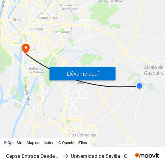 Cepsa Entrada Desde Ctra Dos Hermanas (V) to Universidad de Sevilla - Campus de Reina Mercedes map