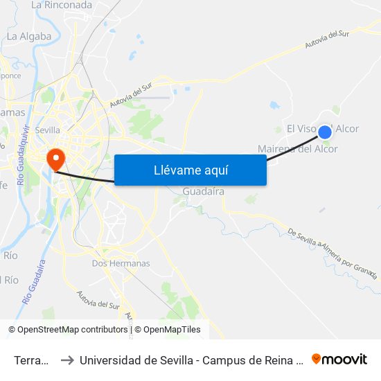Terraplen to Universidad de Sevilla - Campus de Reina Mercedes map