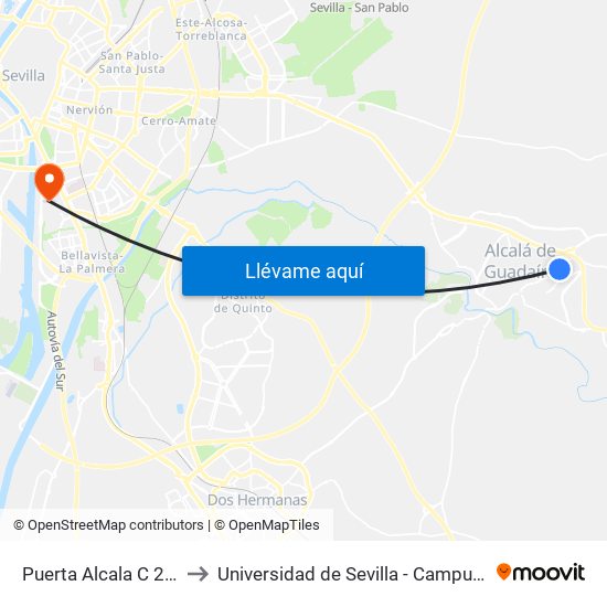 Puerta Alcala C 28 de Febrero to Universidad de Sevilla - Campus de Reina Mercedes map