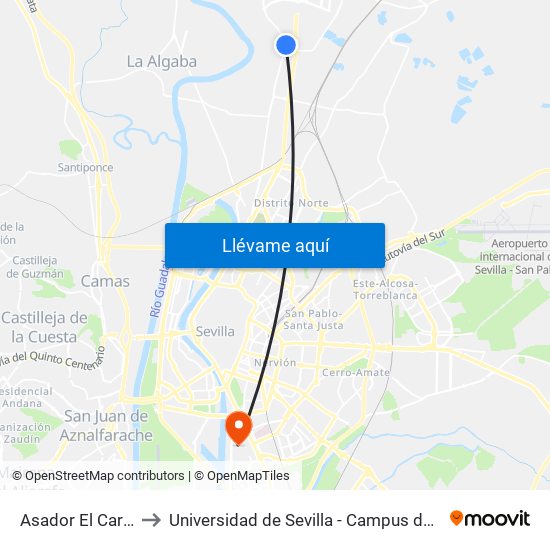 Asador El Carmen (V) to Universidad de Sevilla - Campus de Reina Mercedes map