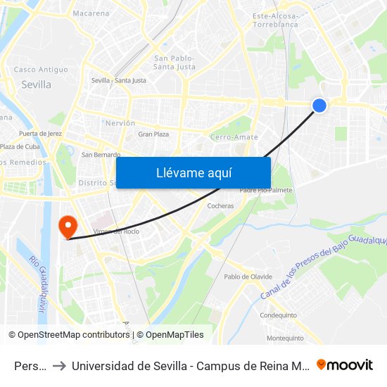 Persan to Universidad de Sevilla - Campus de Reina Mercedes map