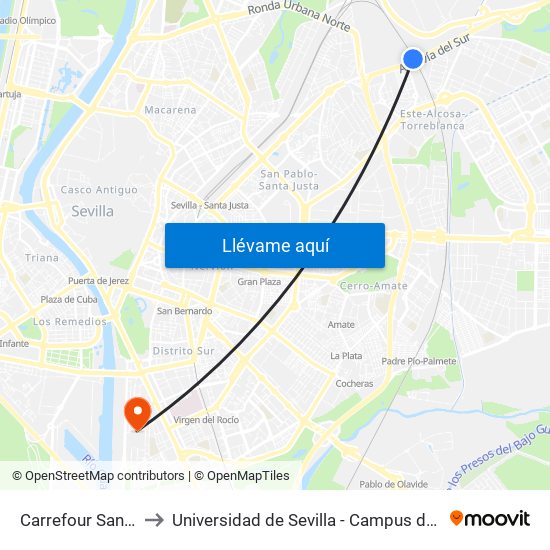 Carrefour San Pablo(I) to Universidad de Sevilla - Campus de Reina Mercedes map