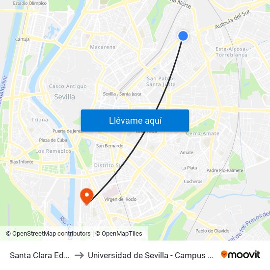 Santa Clara Ed Vilaser(I) to Universidad de Sevilla - Campus de Reina Mercedes map