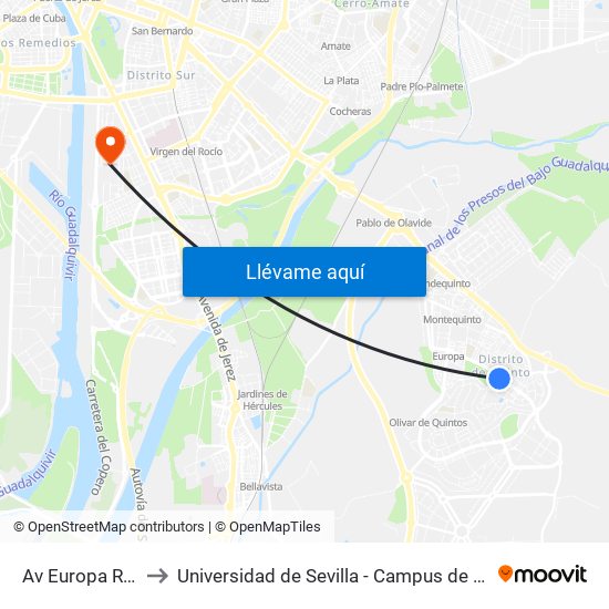 Av Europa Rotonda to Universidad de Sevilla - Campus de Reina Mercedes map