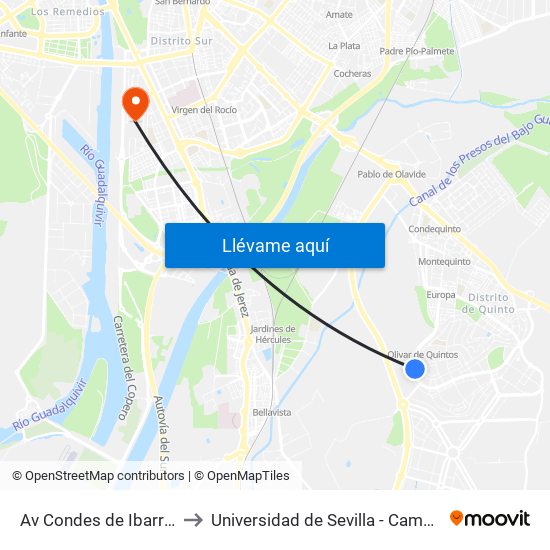 Av Condes de Ibarra Esquina C Tila to Universidad de Sevilla - Campus de Reina Mercedes map