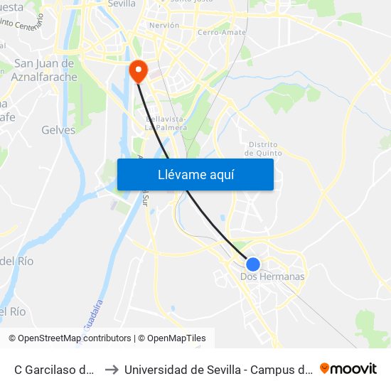 C Garcilaso de La Vega to Universidad de Sevilla - Campus de Reina Mercedes map