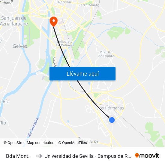 Bda Montecillos to Universidad de Sevilla - Campus de Reina Mercedes map