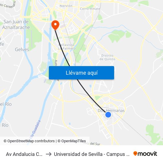 Av Andalucia Consultorio to Universidad de Sevilla - Campus de Reina Mercedes map