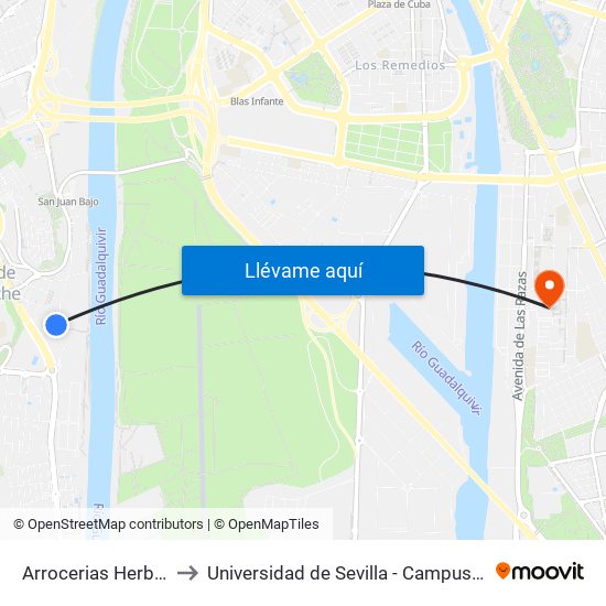 Arrocerias Herbas (Frente) to Universidad de Sevilla - Campus de Reina Mercedes map