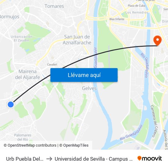 Urb Puebla Del Marques to Universidad de Sevilla - Campus de Reina Mercedes map