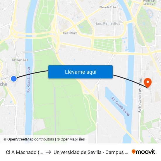 Cl A Machado ( La Caixa ) to Universidad de Sevilla - Campus de Reina Mercedes map
