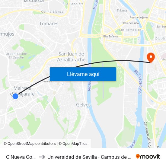 C Nueva Confiteria to Universidad de Sevilla - Campus de Reina Mercedes map